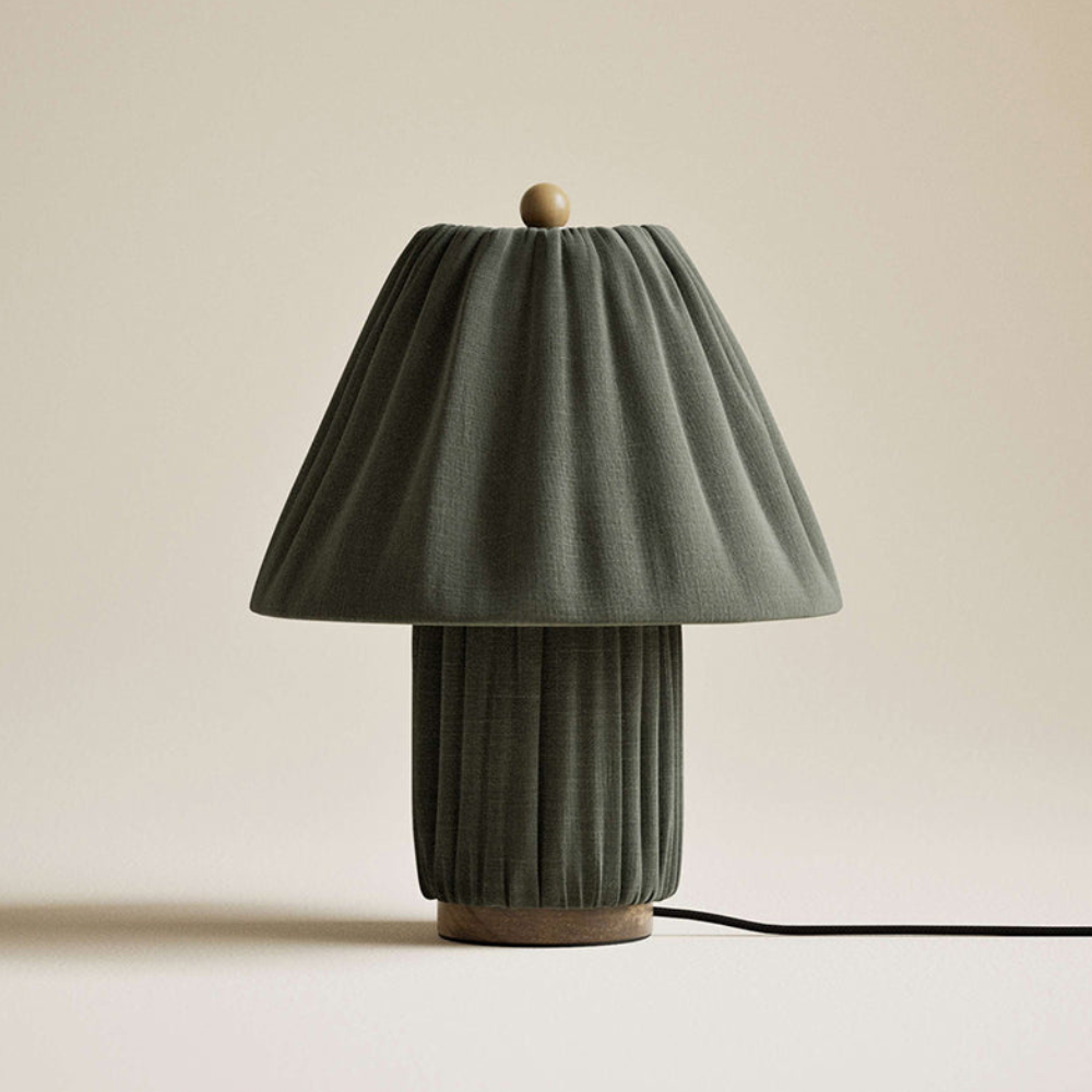 Retro Pleated Linen Table Lamp - Mid-Century Modern Boho Bedside Light