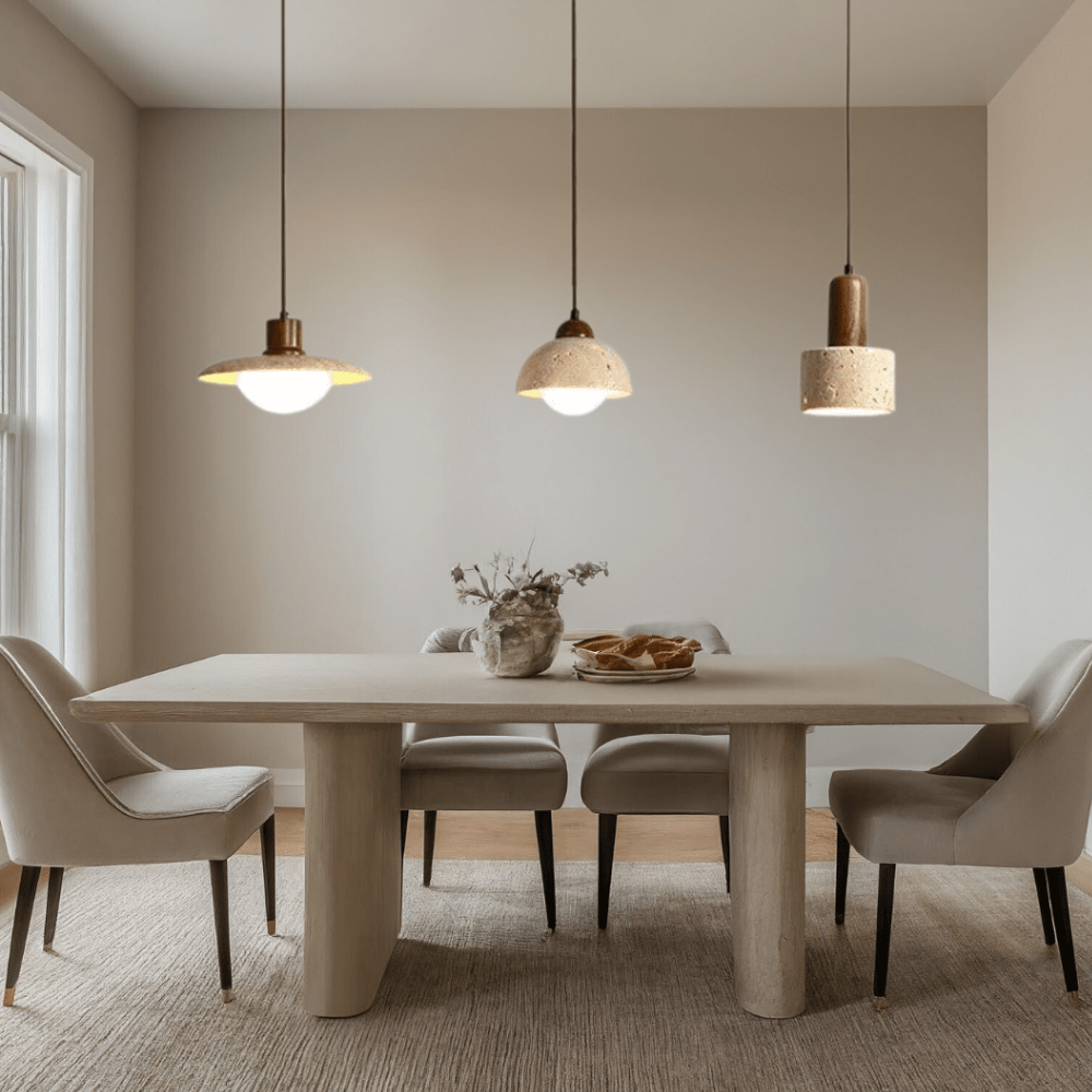 Suspension style travertin Wabi-Sabi avec bois massif - Décor moderne et naturel