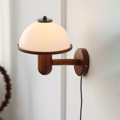 Mushroom Wall Sconce with Oak Wood Base - Mid Century Scandinavian