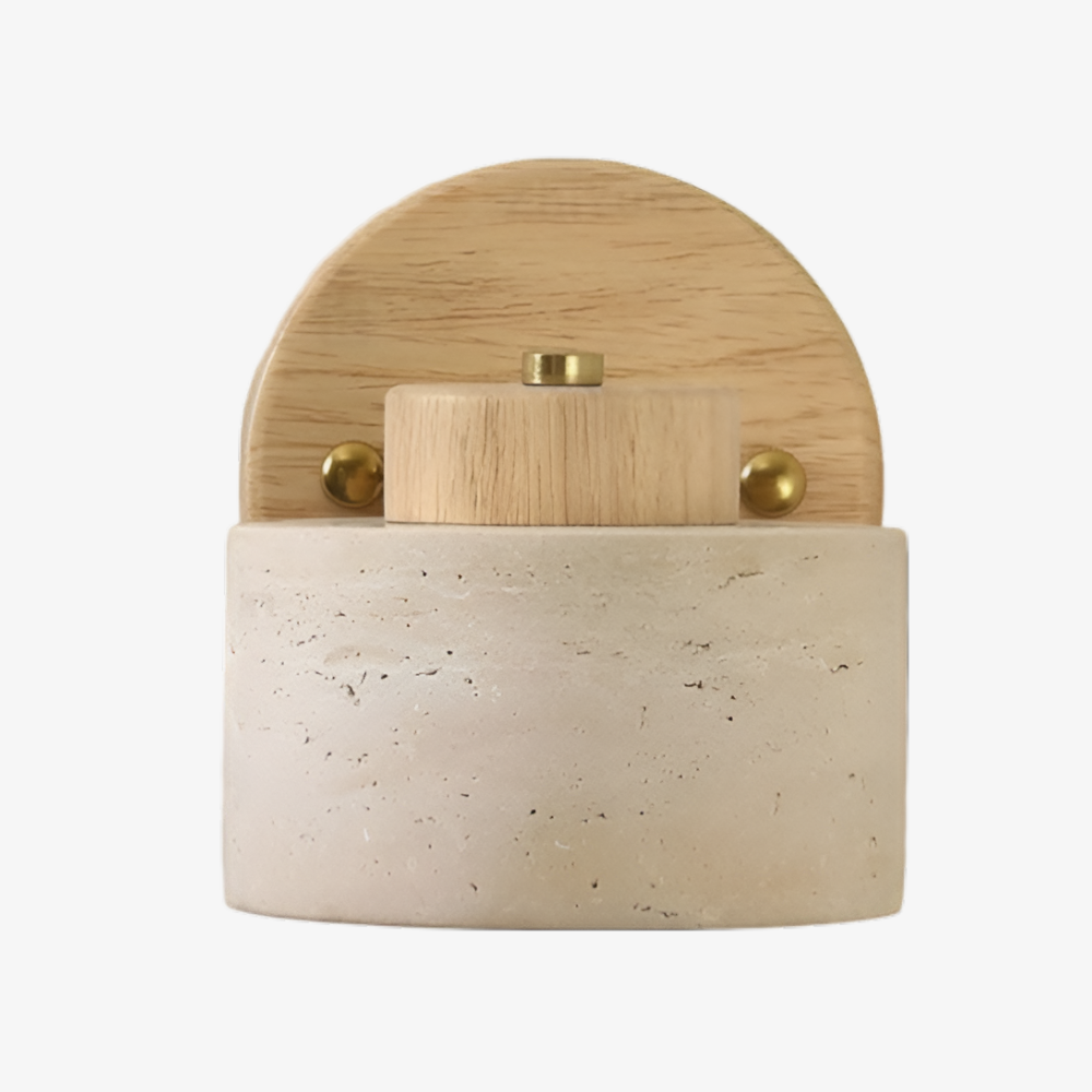 Architectural Adjustable Stone Wall Light - Minimalist Wood & Travertine Sconce
