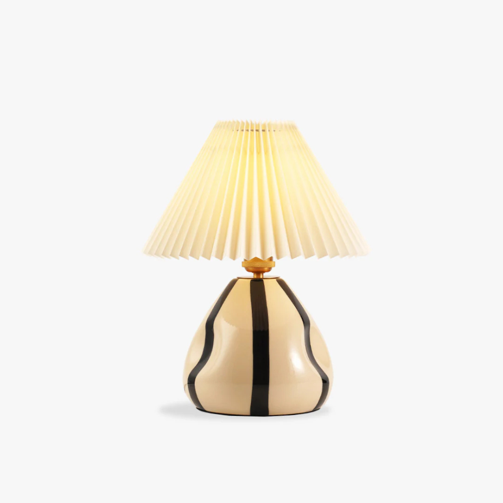 Table Lamp with Pleated Fabric Shade - Mid Century Modern Ceramic