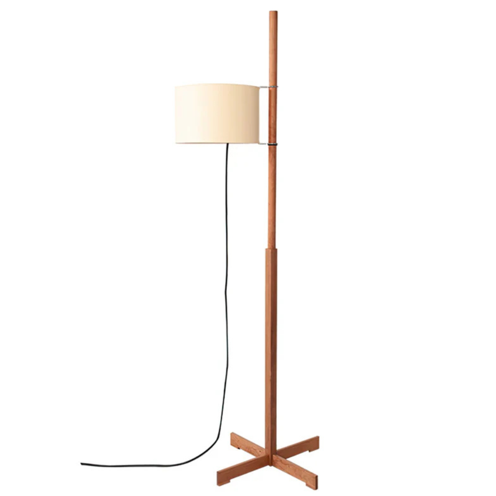 Vintage floor lamp with Fabric Shade and Artisanal Wooden Pole - Contemporary Sconce