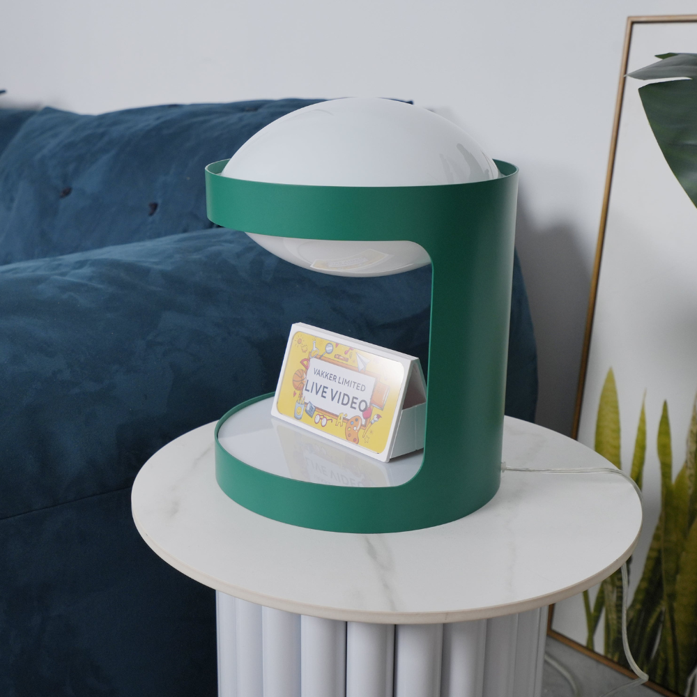 C-Shape Table Light with Frosted Glass Globe - Modern Bauhaus Green