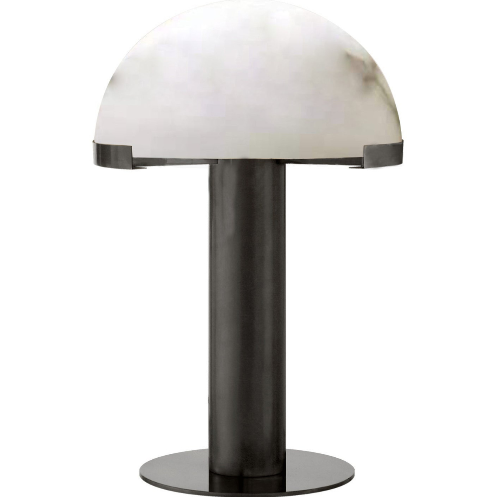 Glas- und Alabaster-Kuppeltischlampe mit Metallfuß – Mid-Century-Modern
