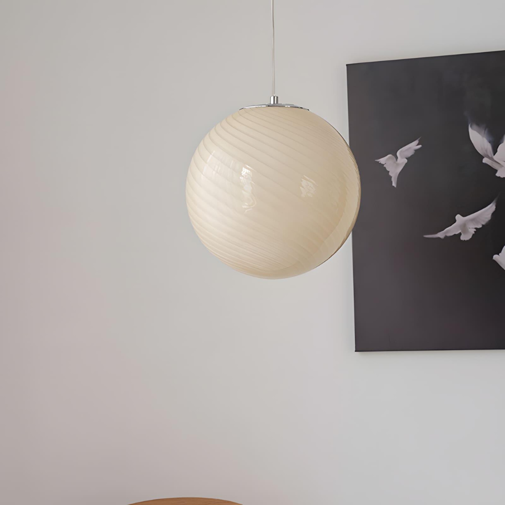 Colored Glass Globe Hanging Lamp with Swirled Pattern Modern Style