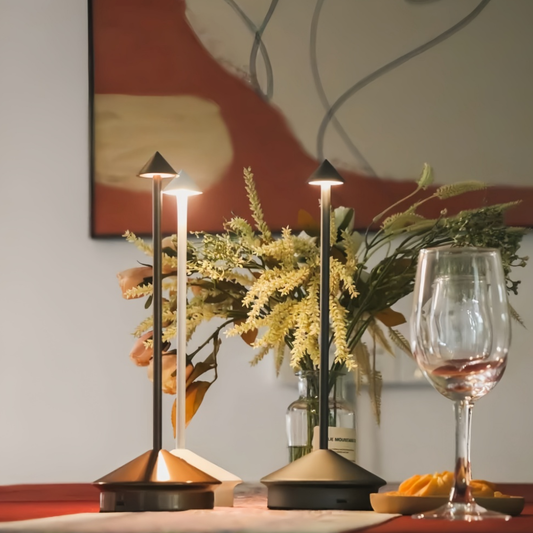 Cordless Rechargeable Table Lamp with Conical Shade - Modern Minimalist