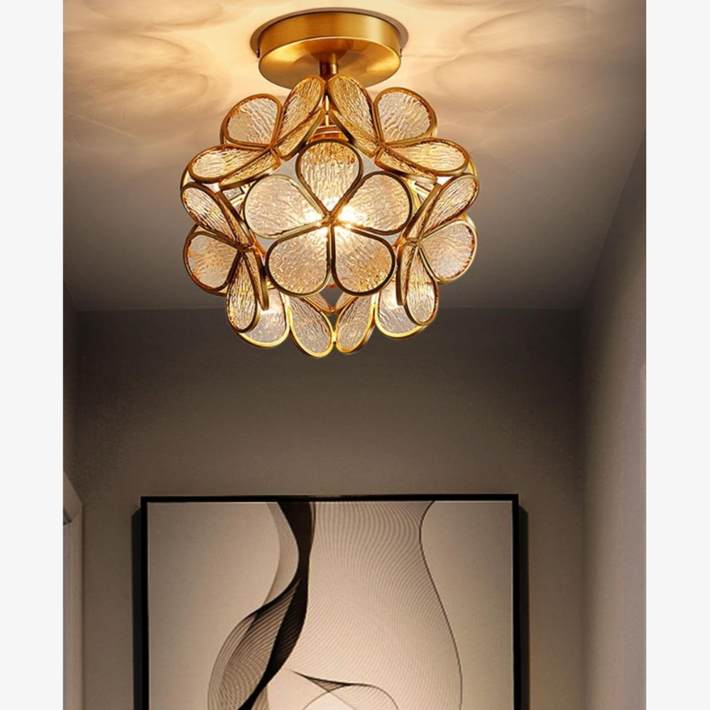 Floral Flush Mount Ceiling Light - Petal Design Acrylic Globe