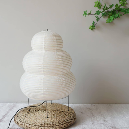Japanese Rice Paper Table Lamp with Four Legs - Wabi Sabi Tiered Lantern