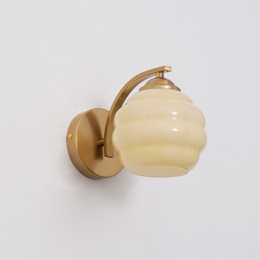 Wall Sconce with Ribbed Glass Globe - Modern Mid Century Gold