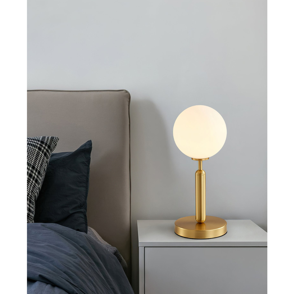 Modern Globe Table Lamp with Pill-Shaped Post - Mid-Century Orb Desk Light