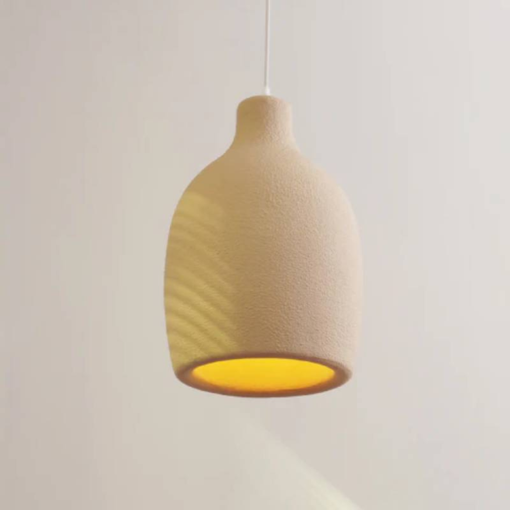 Pendant Light Fixture with Textured Stone Finish - Wabi Sabi Japandi