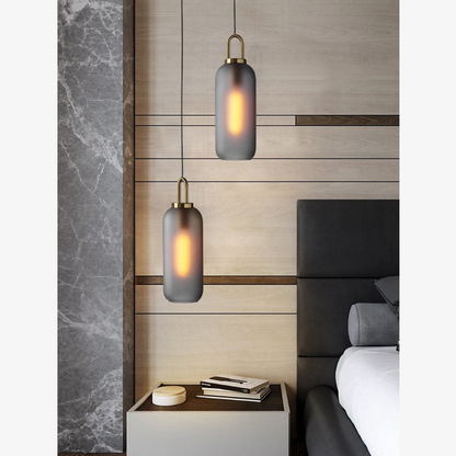 Globe and Capsule Glass Pendant Light with Brass Arch - Modern Style