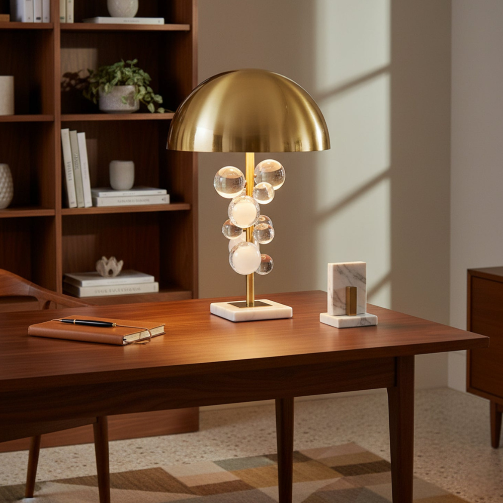 Skulpturale Glascluster-Akzentlampe mit Marmorsockel – Art Deco Metall-Wandleuchte