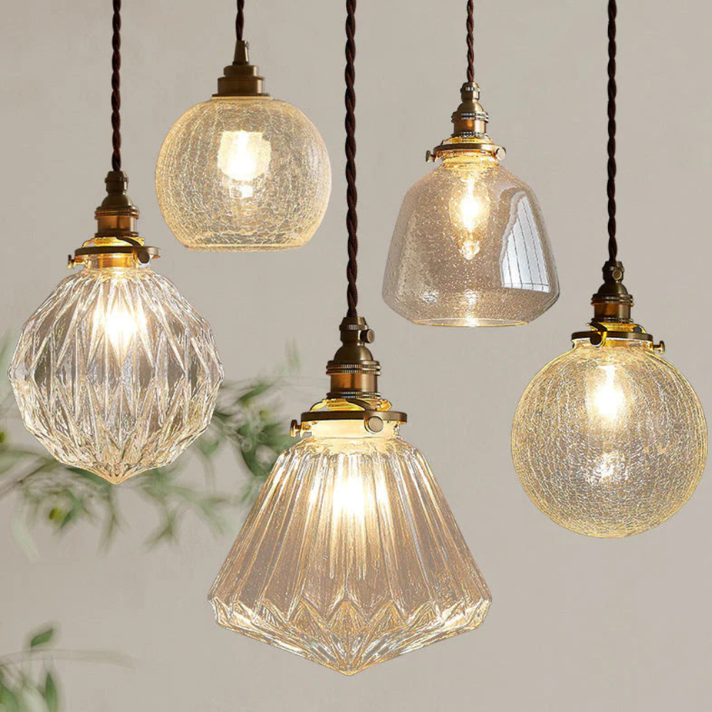 Hanging Ceiling Lamp with Rippled Crystal Glass - Retro Industrial