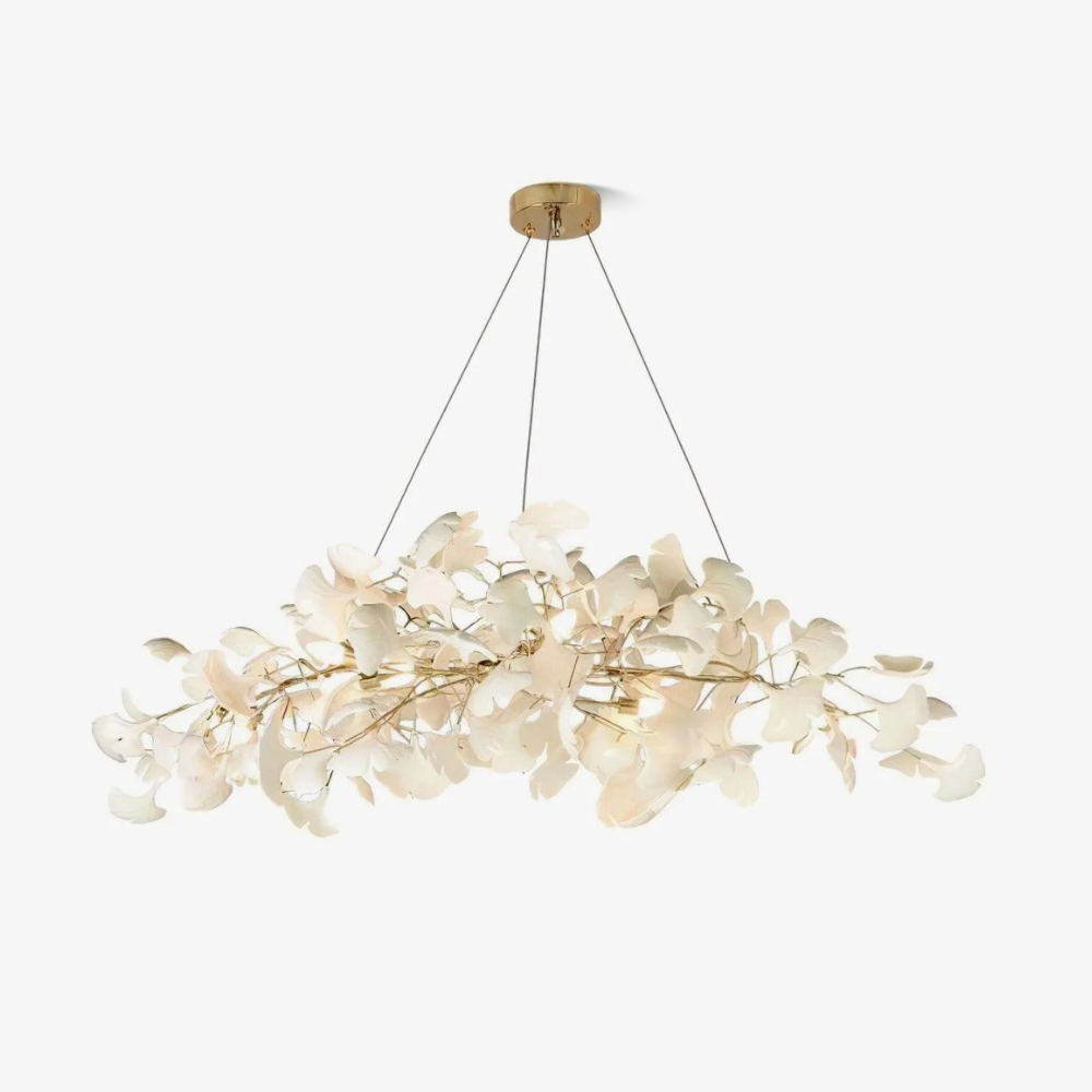 Linearer Esszimmer-Kronleuchter mit Keramik-Ginkgoblättern – Moderner Art Deco