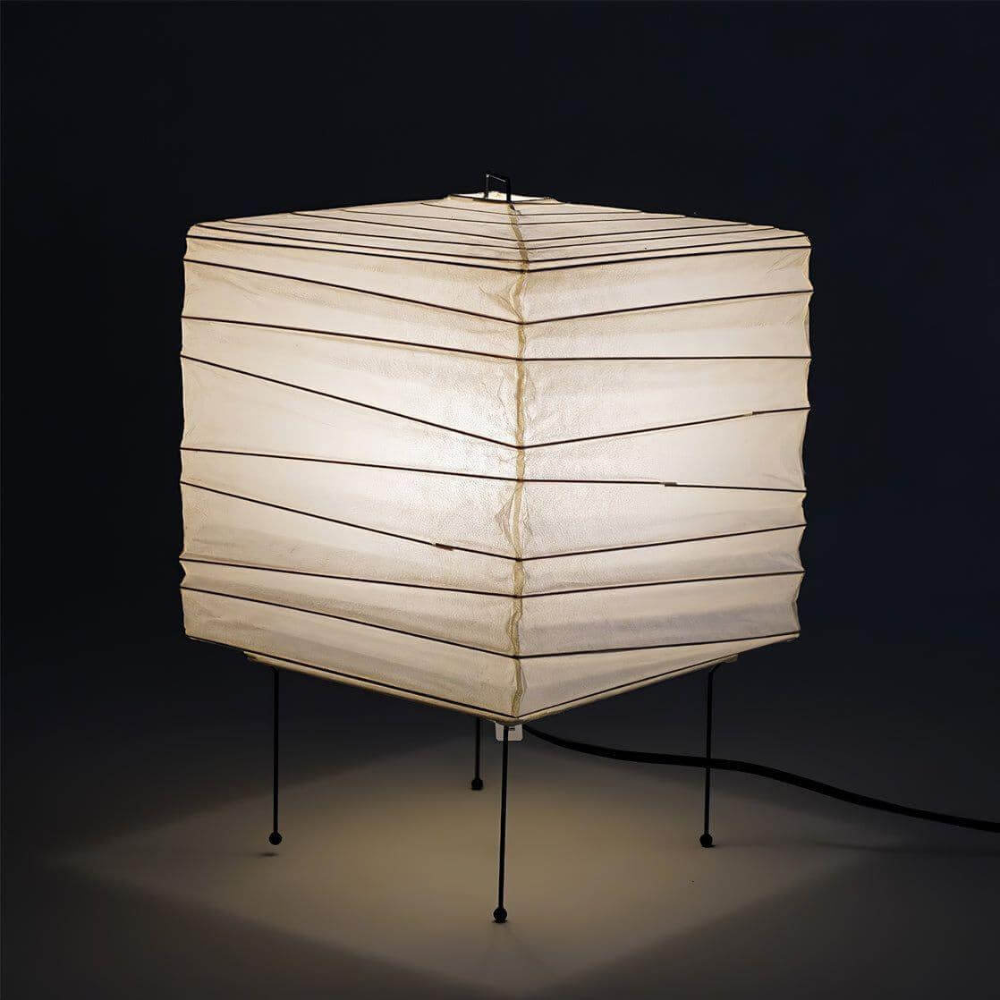 Japanese Paper Lantern Table Lamp with Metal Handle - Wabi Sabi Design