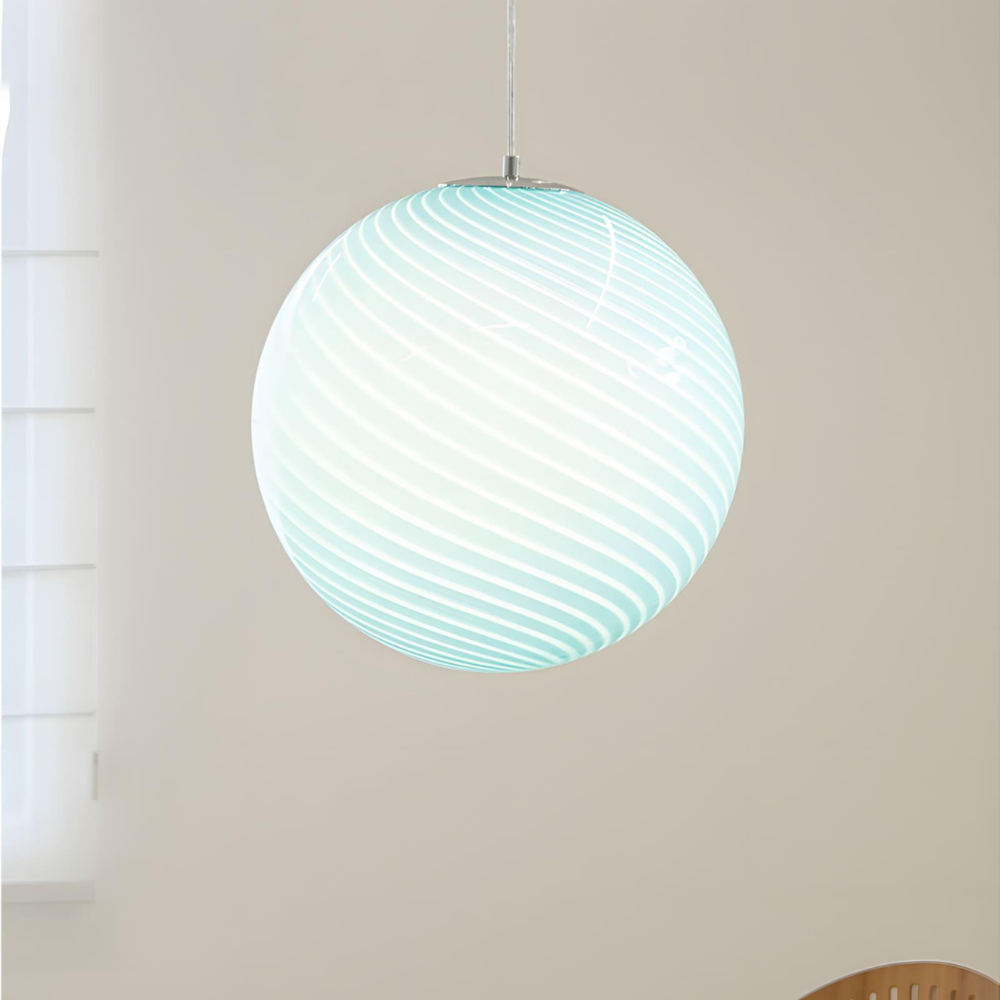 Colored Glass Globe Hanging Lamp with Swirled Pattern Modern Style