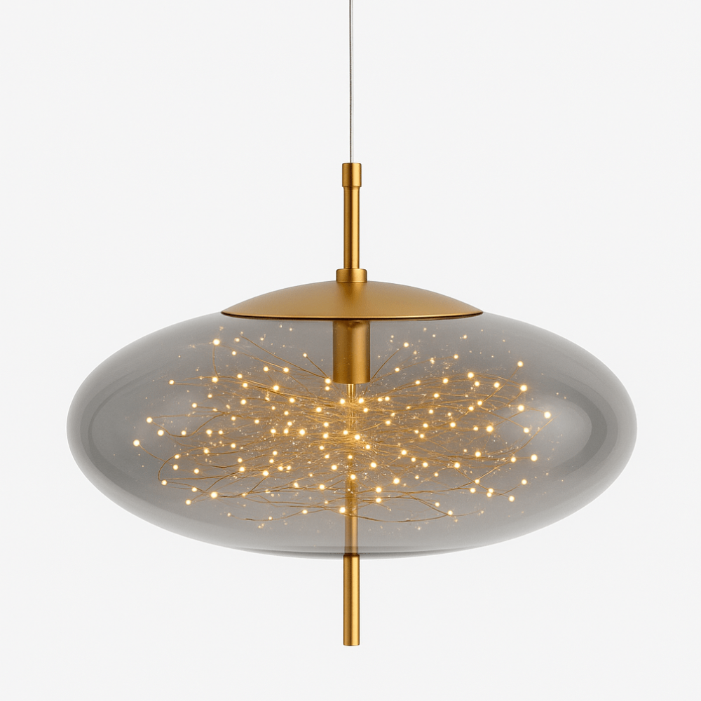 Glass Pendant Light with Smoky Shade and Starlights - Modern Style