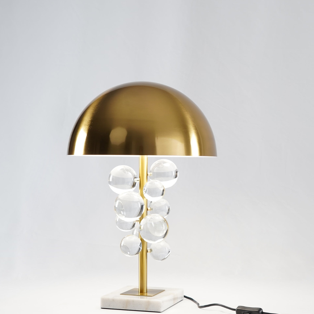 Skulpturale Glascluster-Akzentlampe mit Marmorsockel – Art Deco Metall-Wandleuchte