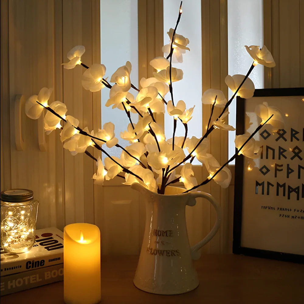 Lampe à branche florale LED bohème - Décoration de saule et branches alimentée par batterie