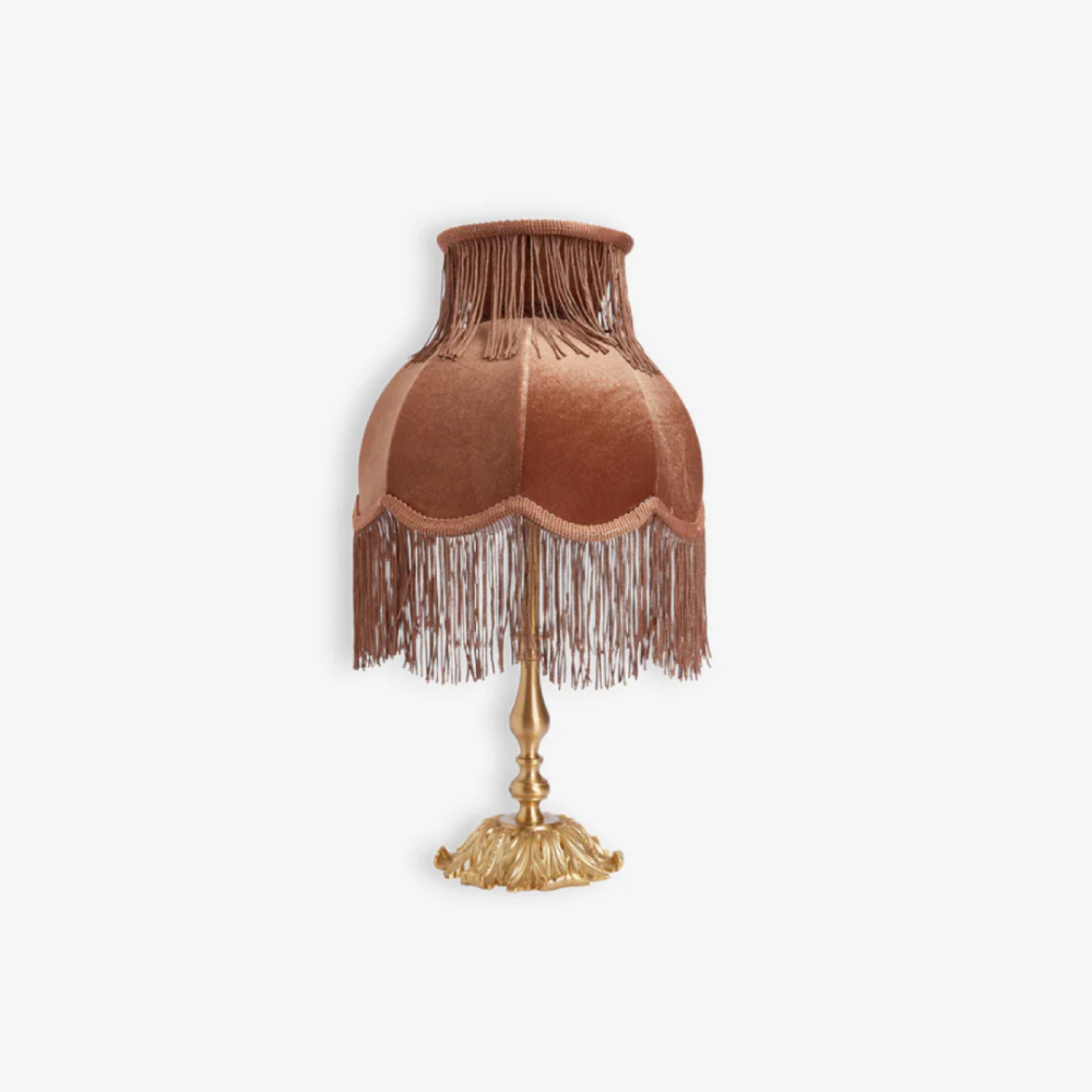 Table Lamp with Fringed Fabric Shade - Vintage Traditional Red