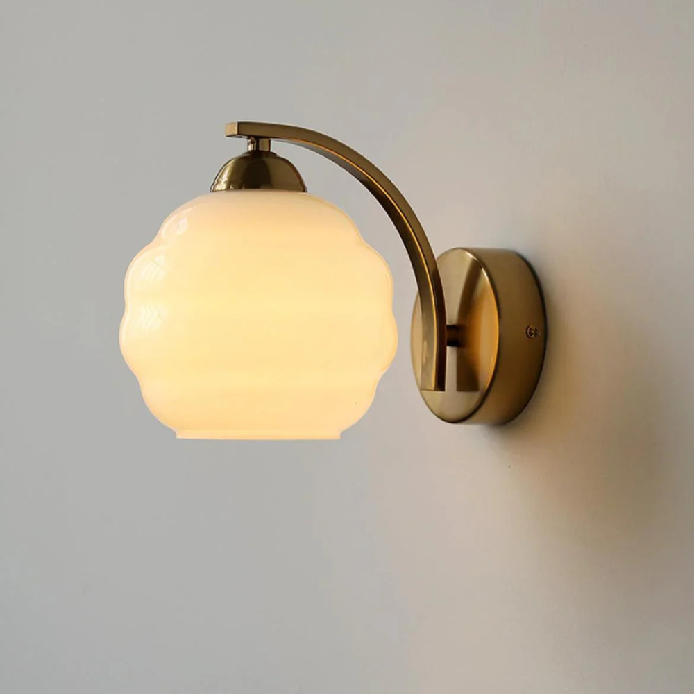 Wall Sconce with Ribbed Glass Globe - Modern Mid Century Gold