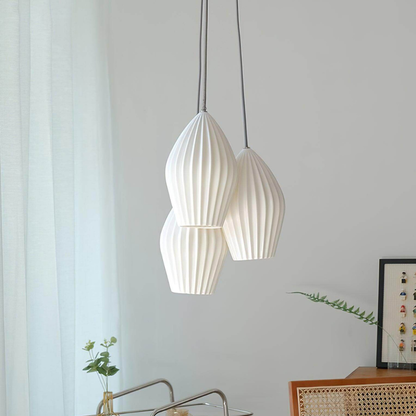 Ceramic Pendant Light with Ribbed Teardrop Shade - Modern Coastal