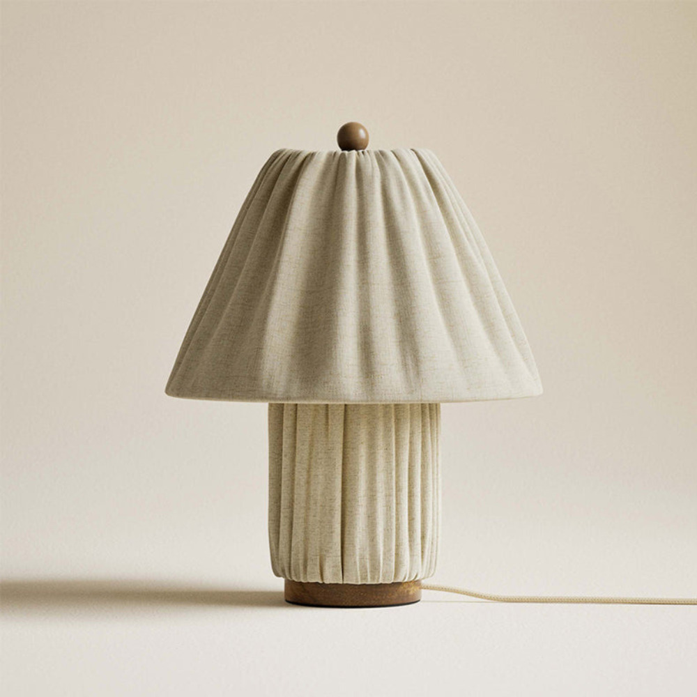 Retro Pleated Linen Table Lamp - Mid-Century Modern Boho Bedside Light