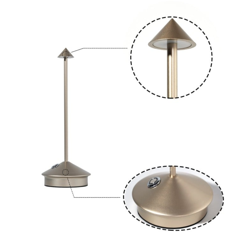 Lampe de table rechargeable sans fil avec abat-jour conique - Moderne et minimaliste
