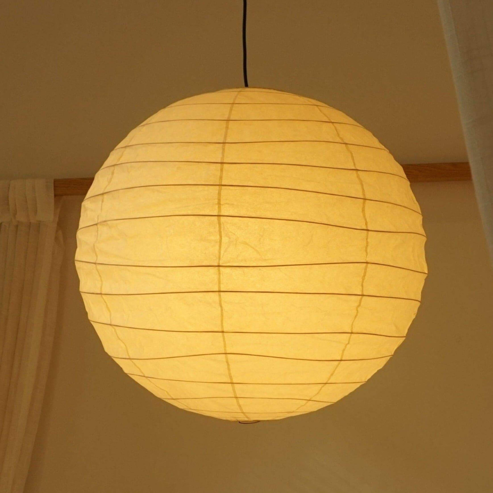Spherical Ribbed Paper Hanging Fixture - Mid Century Modern Zen Style