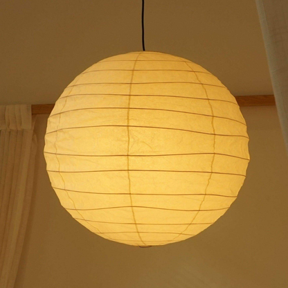 Spherical Ribbed Paper Hanging Fixture - Mid Century Modern Zen Style