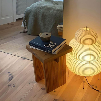 Japanese Rice Paper Table Lamp with Four Legs - Wabi Sabi Tiered Lantern