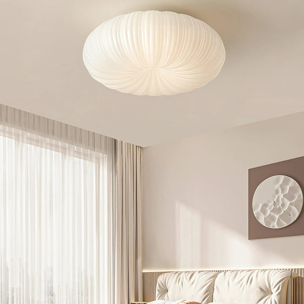Flush Mount Ceiling Light with Pleated Shade - Modern Scandinavian LED