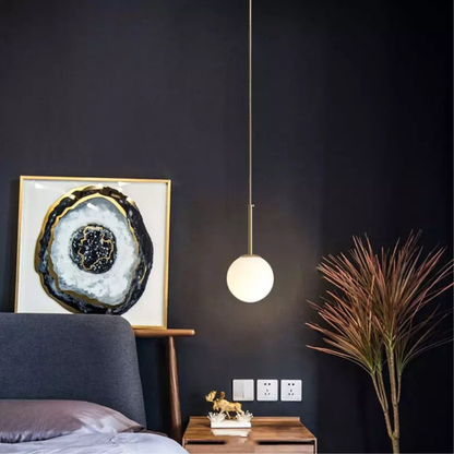 Frosted Glass Orb Hanging Lamp with Minimalist Frame - Multiple Shapes