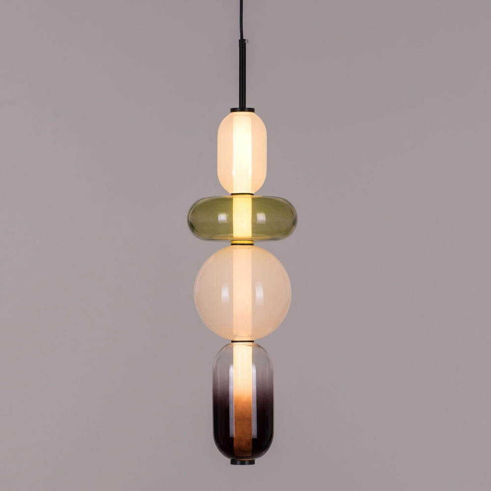 Gestapelte Glas-Hängeleuchte mit geometrischen Ebenen – Art-Déco-Stil