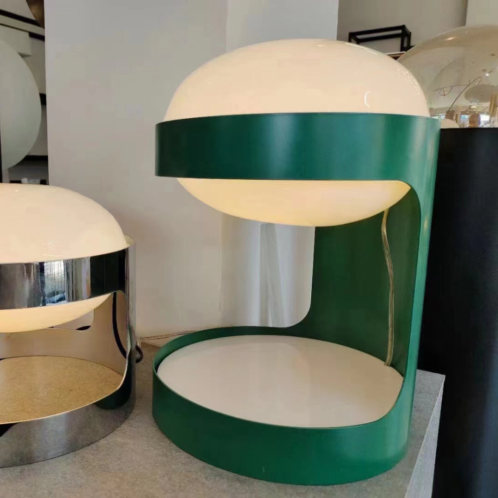 C-Shape Table Light with Frosted Glass Globe - Modern Bauhaus Green