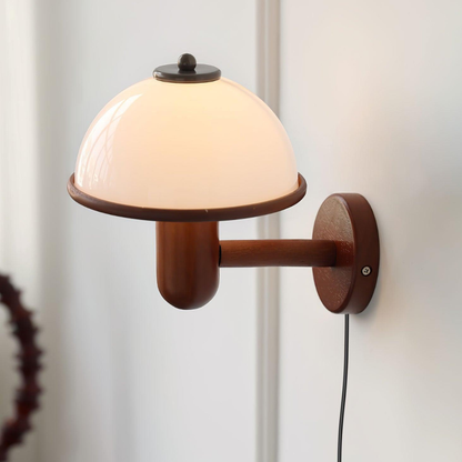 Mushroom Wall Sconce with Oak Wood Base - Mid Century Scandinavian