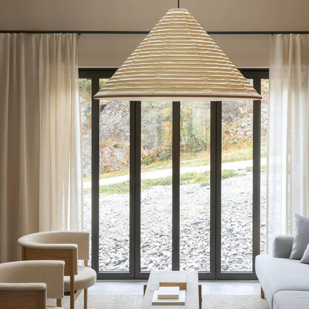 Japanese Washi Paper Pyramid Pendant Light - Japandi Style Decor
