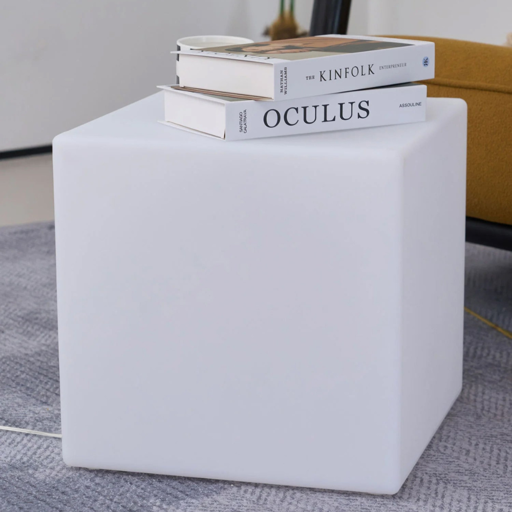 LED Cube Side Table and Glowing Accent Light - Modern Geometric