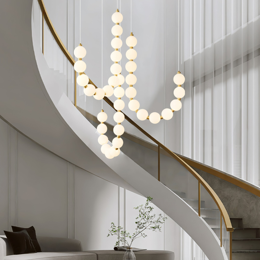Hanging Ceiling Light with Acrylic Globes - Minimalist Sculptural Gold