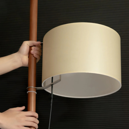 Vintage floor lamp with Fabric Shade and Artisanal Wooden Pole - Contemporary Sconce