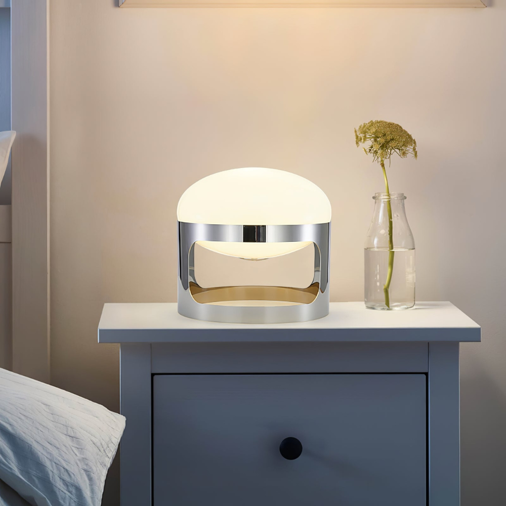 Glass Orb Table Lamp with Chrome Metal Base - Mid Century Modern