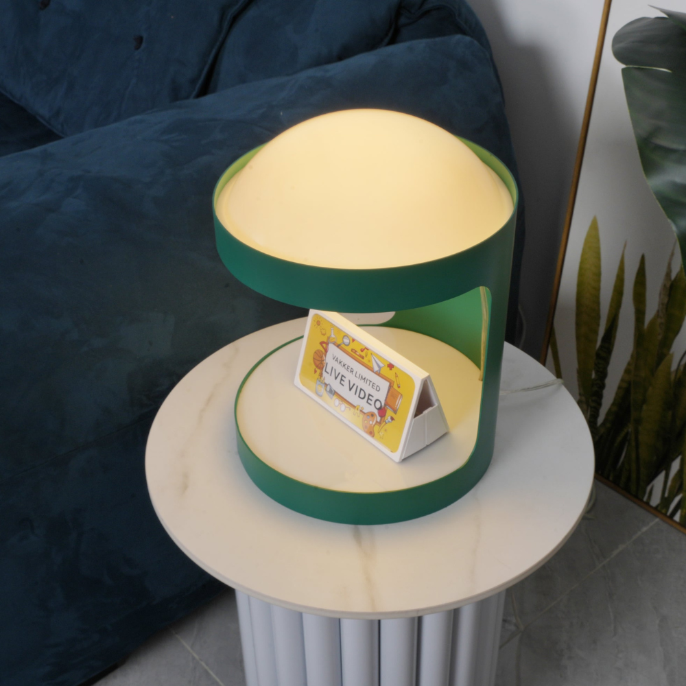 C-Shape Table Light with Frosted Glass Globe - Modern Bauhaus Green