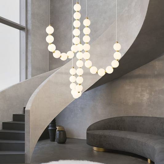 Hanging Ceiling Light with Acrylic Globes - Minimalist Sculptural Gold