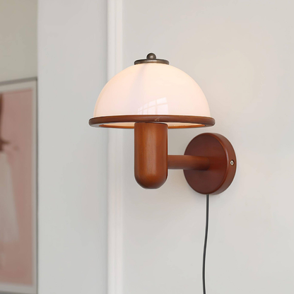 Mushroom Wall Sconce with Oak Wood Base - Mid Century Scandinavian
