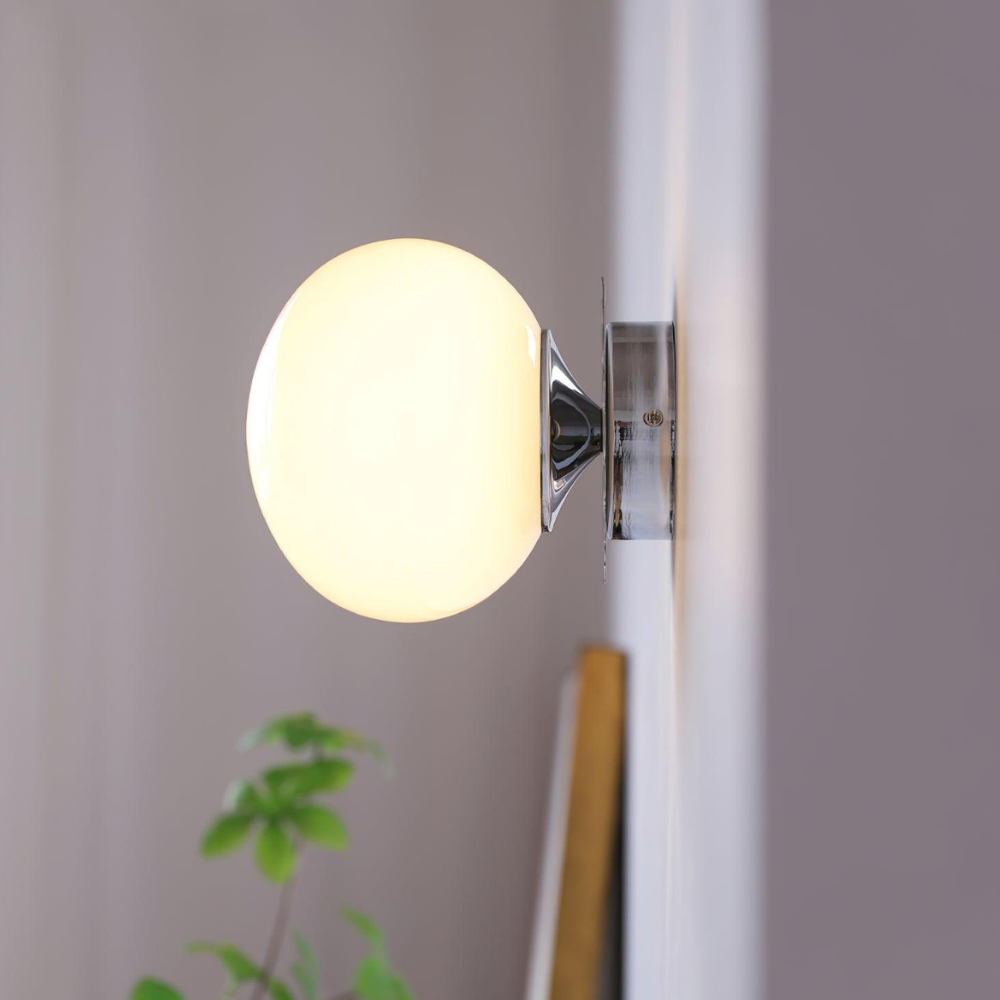 Frosted Sphere Wall Light with Metallic Base - Modern Vintage Design