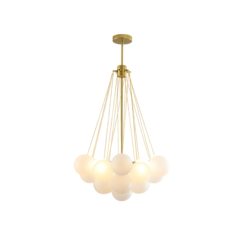 Kronleuchter mit Cluster-Glaskugelschirmen und verstellbarer Stange – Mid Century