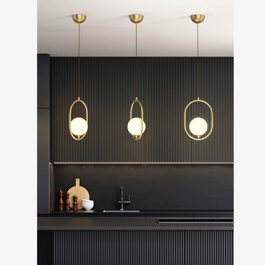 Frosted Glass Orb Hanging Lamp with Minimalist Frame - Multiple Shapes