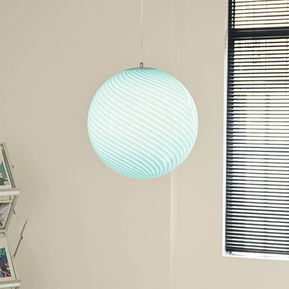 Colored Glass Globe Hanging Lamp with Swirled Pattern Modern Style