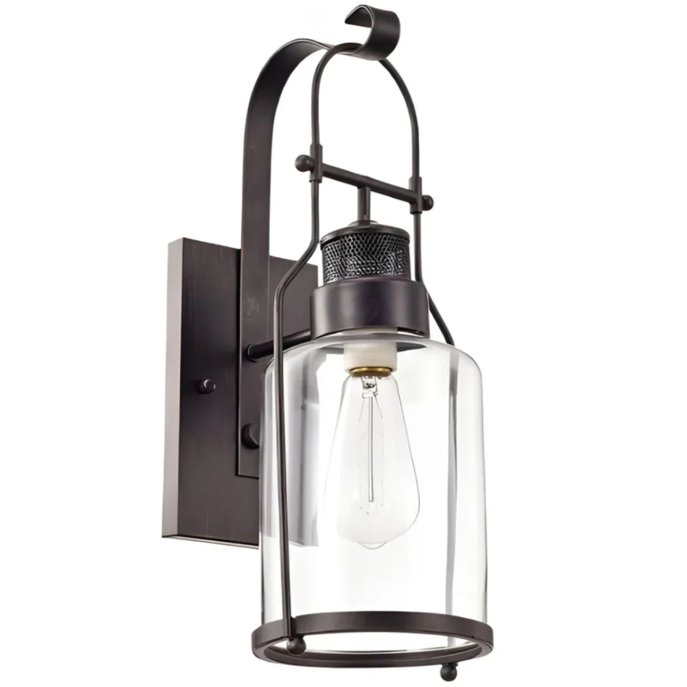 Permanent Outdoor House Lights with Clear Glass Jar Shade and Iron Arm